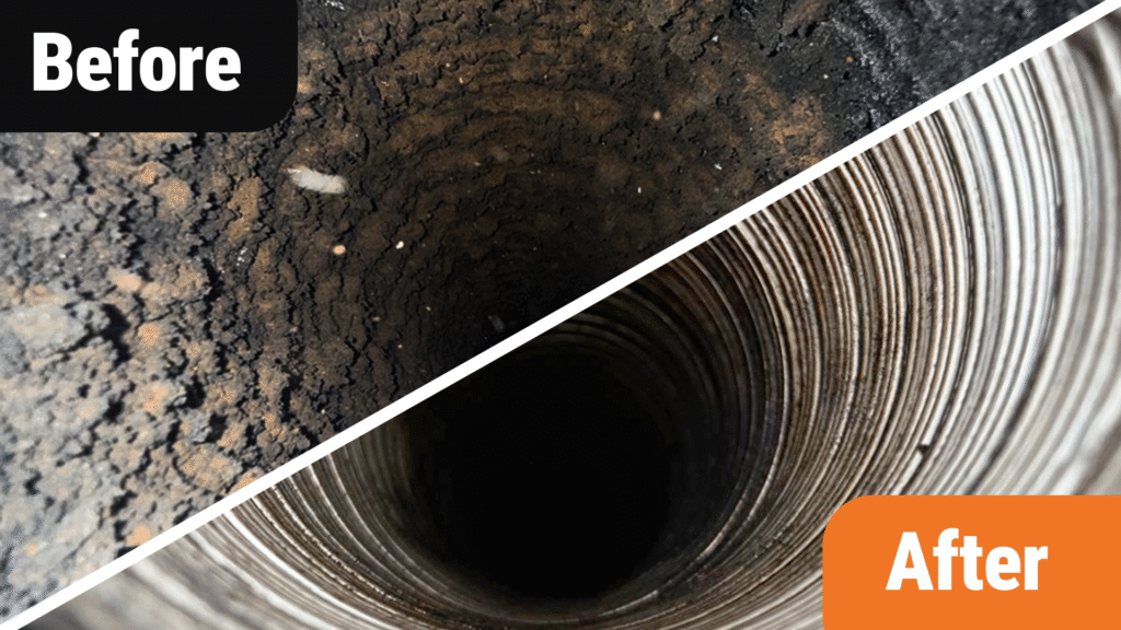 Chimney deep cleaning in Seattle before and after showing heavy creosote removal